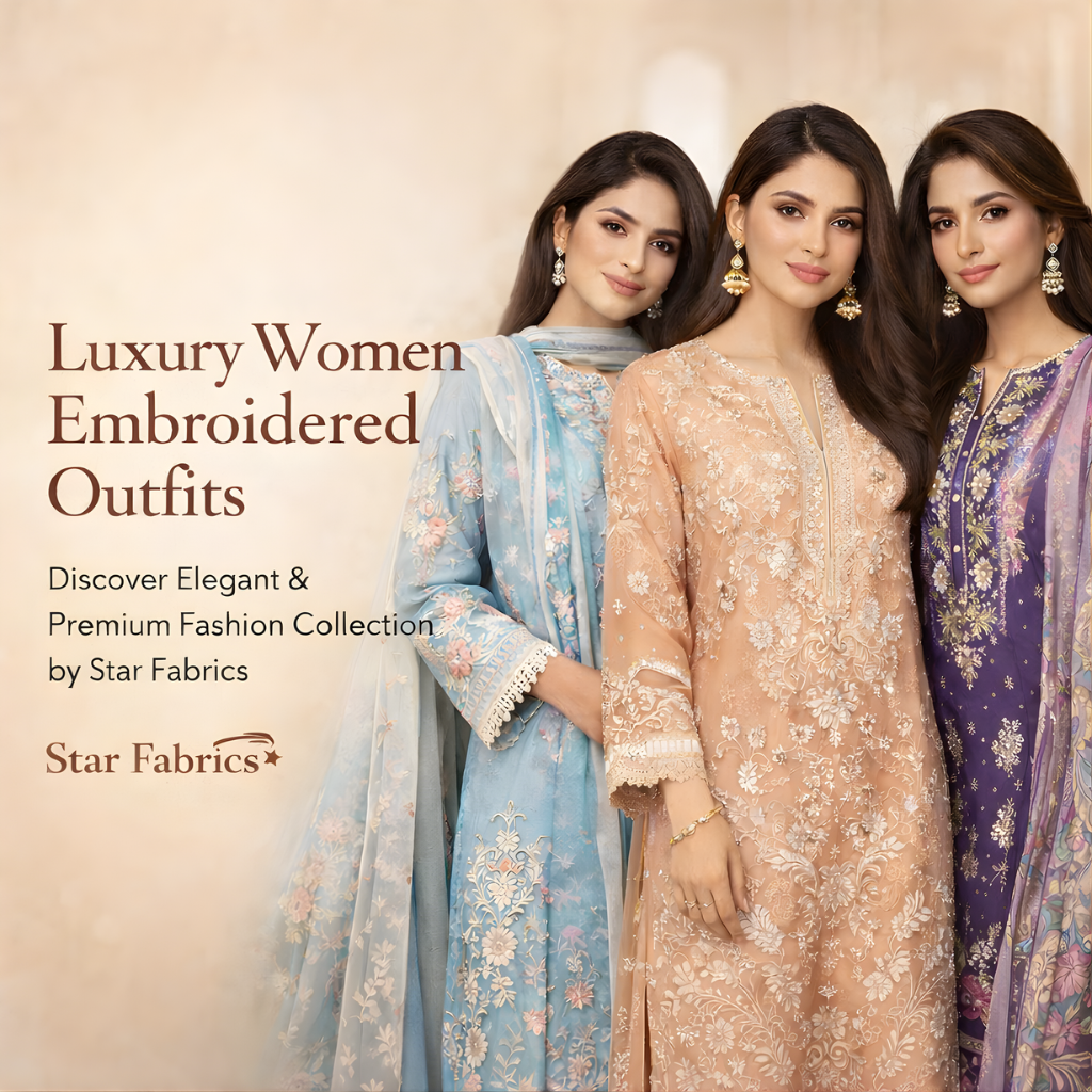 Luxury Women Embroidered Outfits – Premium Fashion Collection by Star Fabrics