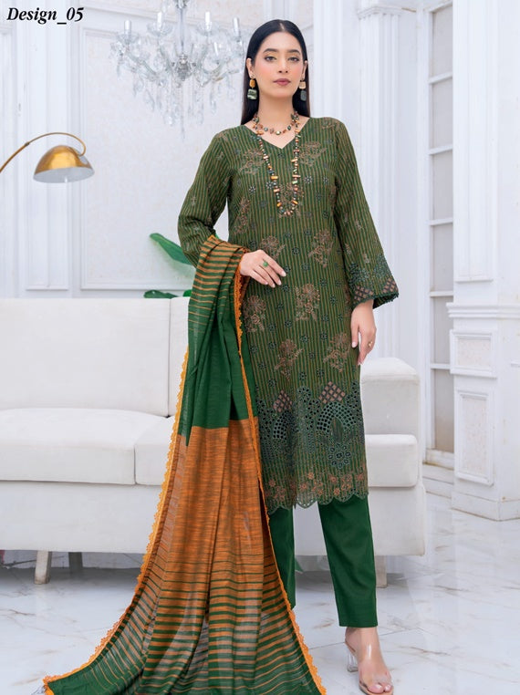 Tulip luxury embroidered slub khaddar Collection by Riaz Arts