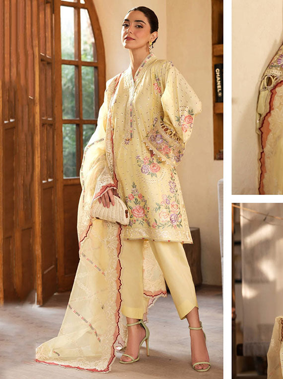 Maryam Hussain Luxury Lawn Collection2025 (L25-01 Lemon Garden)