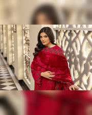 Shaista Gold Full Embroidered Peach 3 Piece Suit with Palachi Dupatta