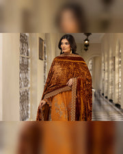 Shaista Gold Full Embroidered Peach 3 Piece Suit with Palachi Dupatta