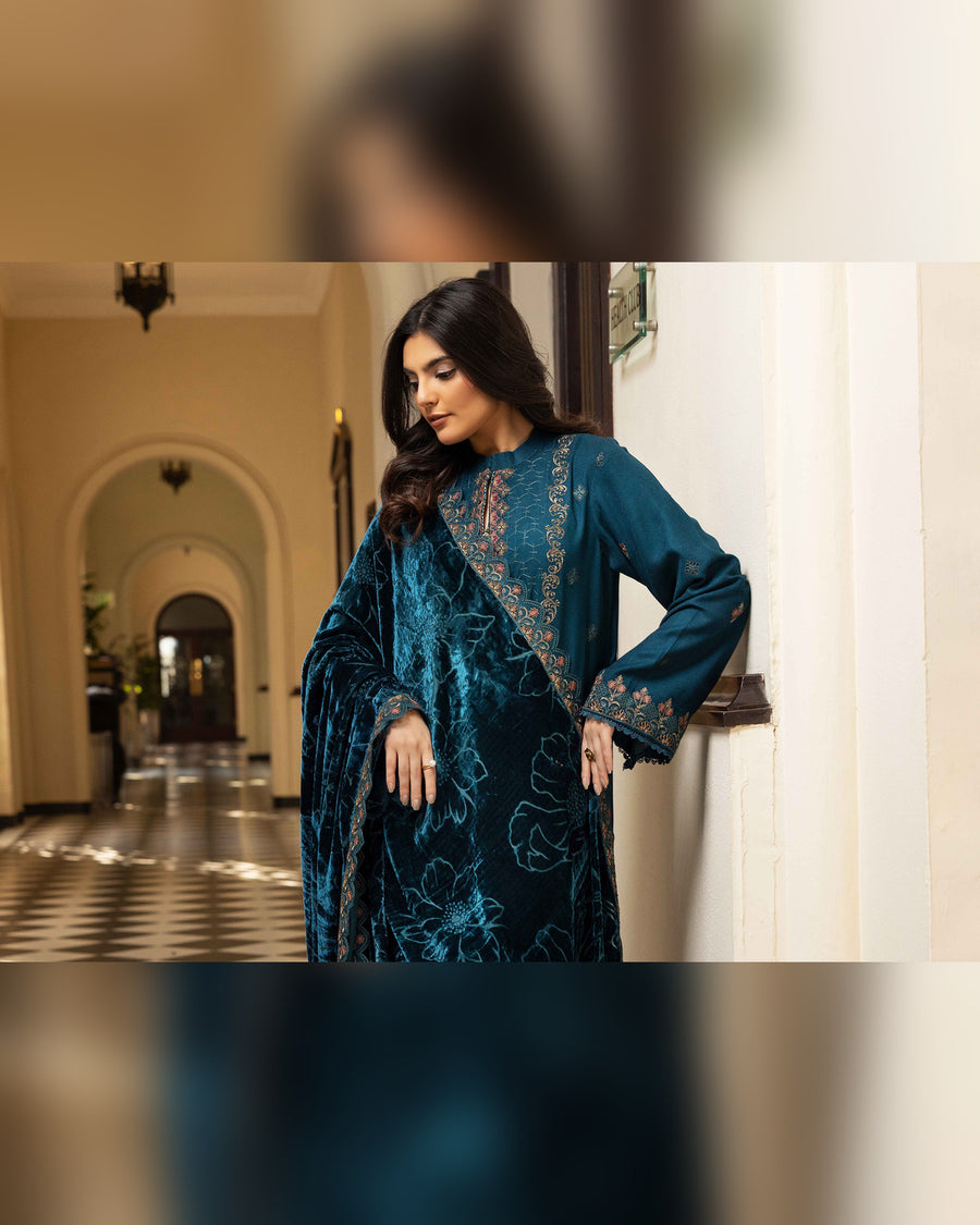 Shaista Gold Full Embroidered Peach 3 Piece Suit with Palachi Dupatta