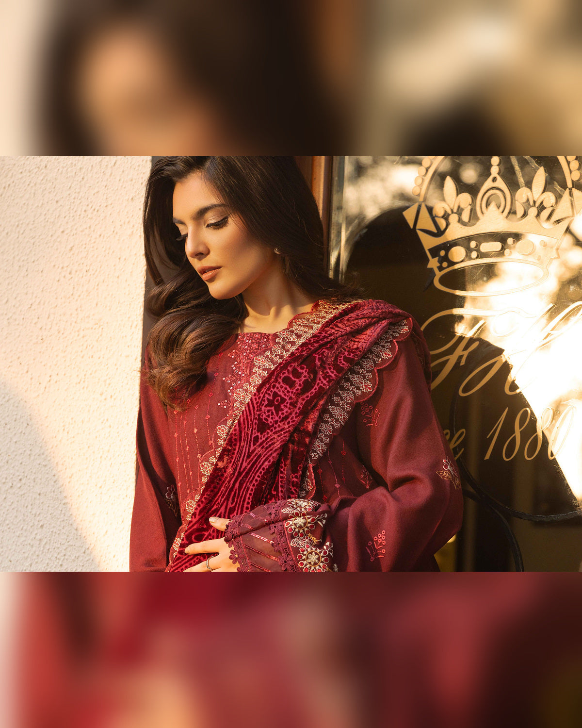 Shaista Gold Full Embroidered Peach 3 Piece Suit with Palachi Dupatta