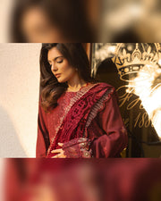 Shaista Gold Full Embroidered Peach 3 Piece Suit with Palachi Dupatta