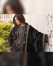 Shaista Gold Full Embroidered Peach 3 Piece Suit with Palachi Dupatta