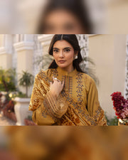 Shaista Gold Full Embroidered Peach 3 Piece Suit with Palachi Dupatta