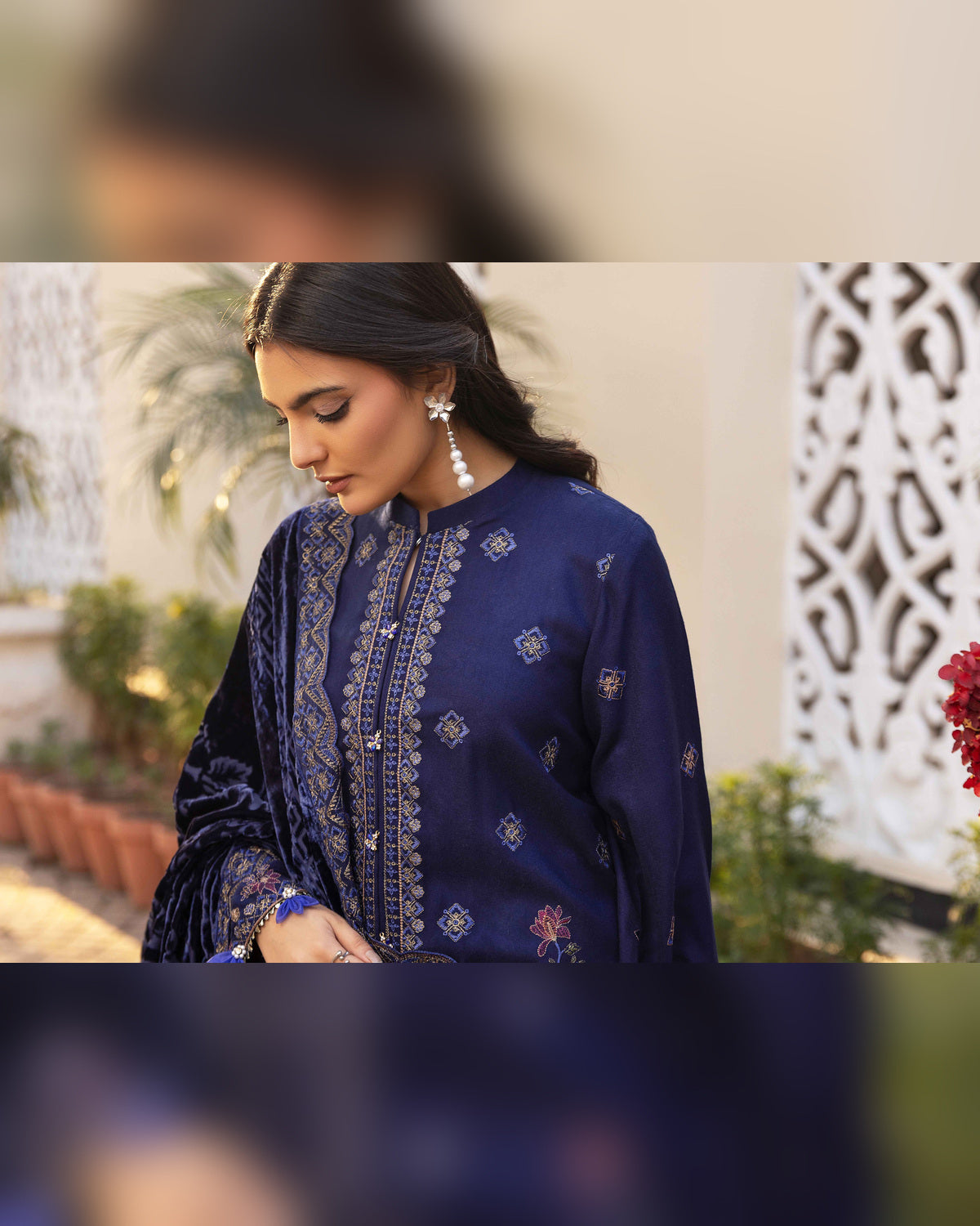 Shaista Gold Full Embroidered Peach 3 Piece Suit with Palachi Dupatta