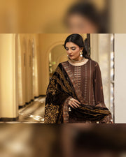 Shaista Gold Full Embroidered Peach 3 Piece Suit with Palachi Dupatta