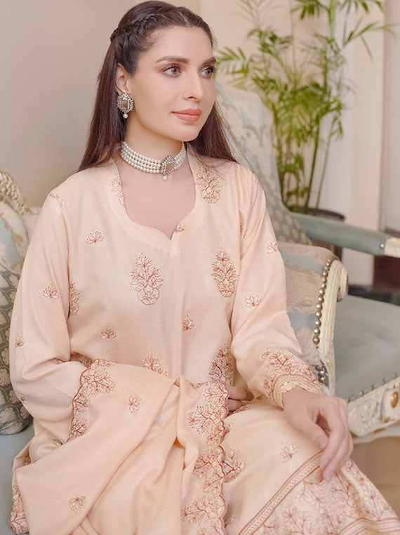 Aangan By Manizay Peach Leather Collection 2024 (Design-01)