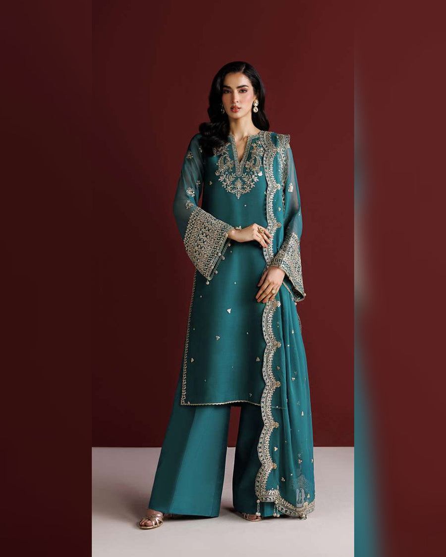 Farasha Azure Royale Luxury Embroidered Chiffon 3 Piece Suit