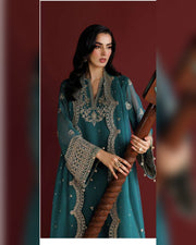 Farasha Azure Royale Luxury Embroidered Chiffon 3 Piece Suit