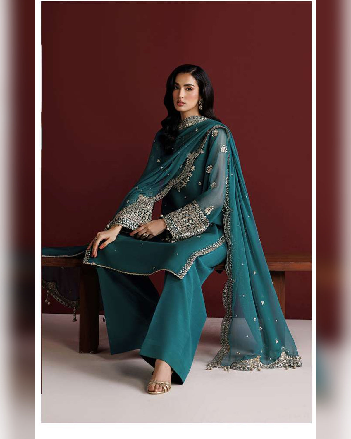 Farasha Azure Royale Luxury Embroidered Chiffon 3 Piece Suit
