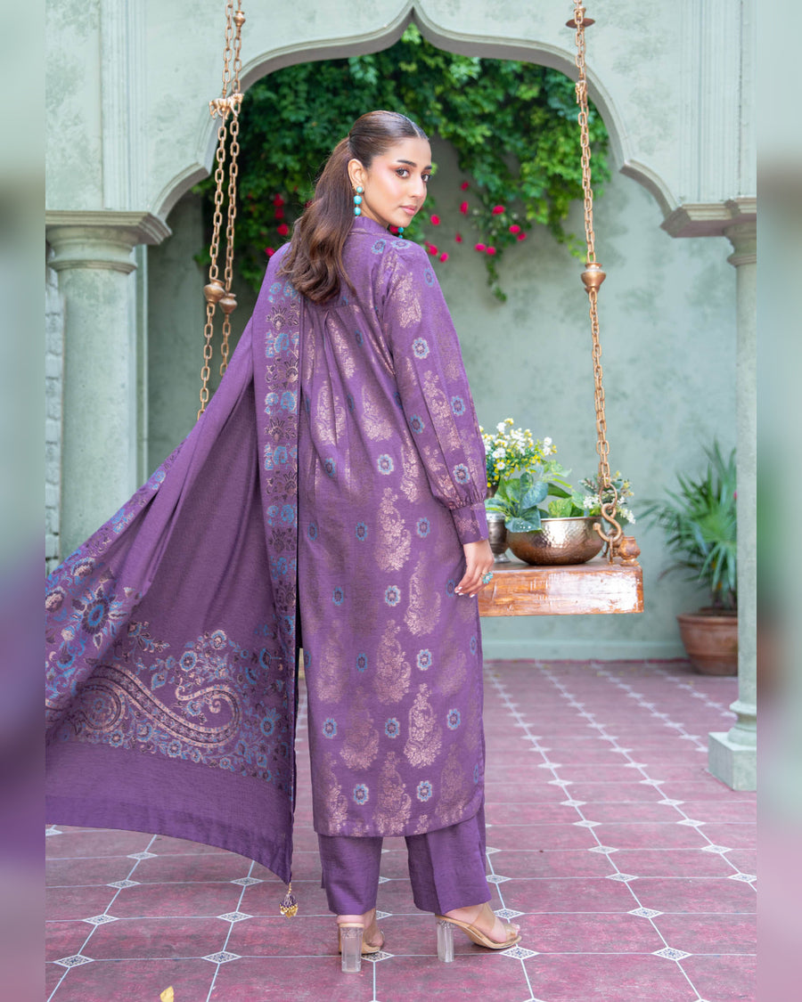 Riaz Arts Kani Micro Velvet Jacquard 3 Piece Suit with Jacquard Shawl