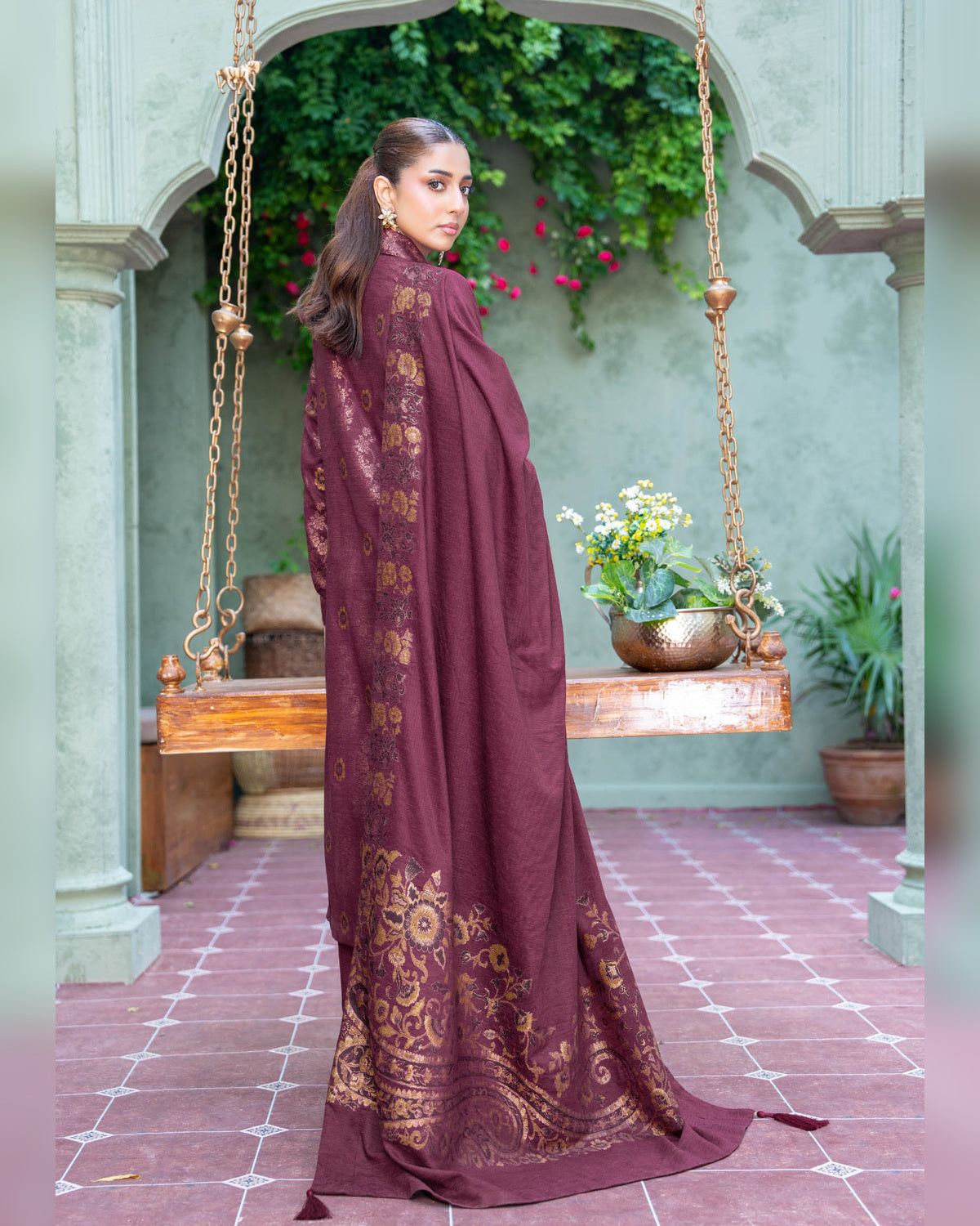 Riaz Arts Kani Micro Velvet Jacquard 3 Piece Suit with Jacquard Shawl