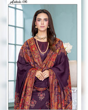Mahgul Vol. 2 by Riaz Arts – Luxury Embroidered Tensil Peach Leather 3 Piece Winter Suit with Kani Wool Shawl