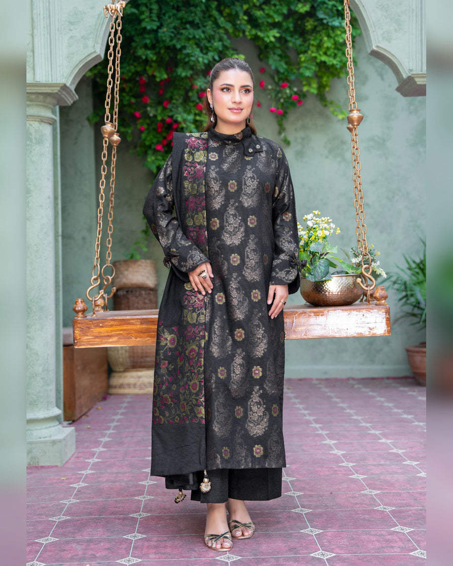 Riaz Arts Kani Micro Velvet Jacquard 3 Piece Suit with Jacquard Shawl
