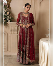 Zahra by ALTAN – NOORE '26 Crimson Red Luxury Embroidered Formal Suit
