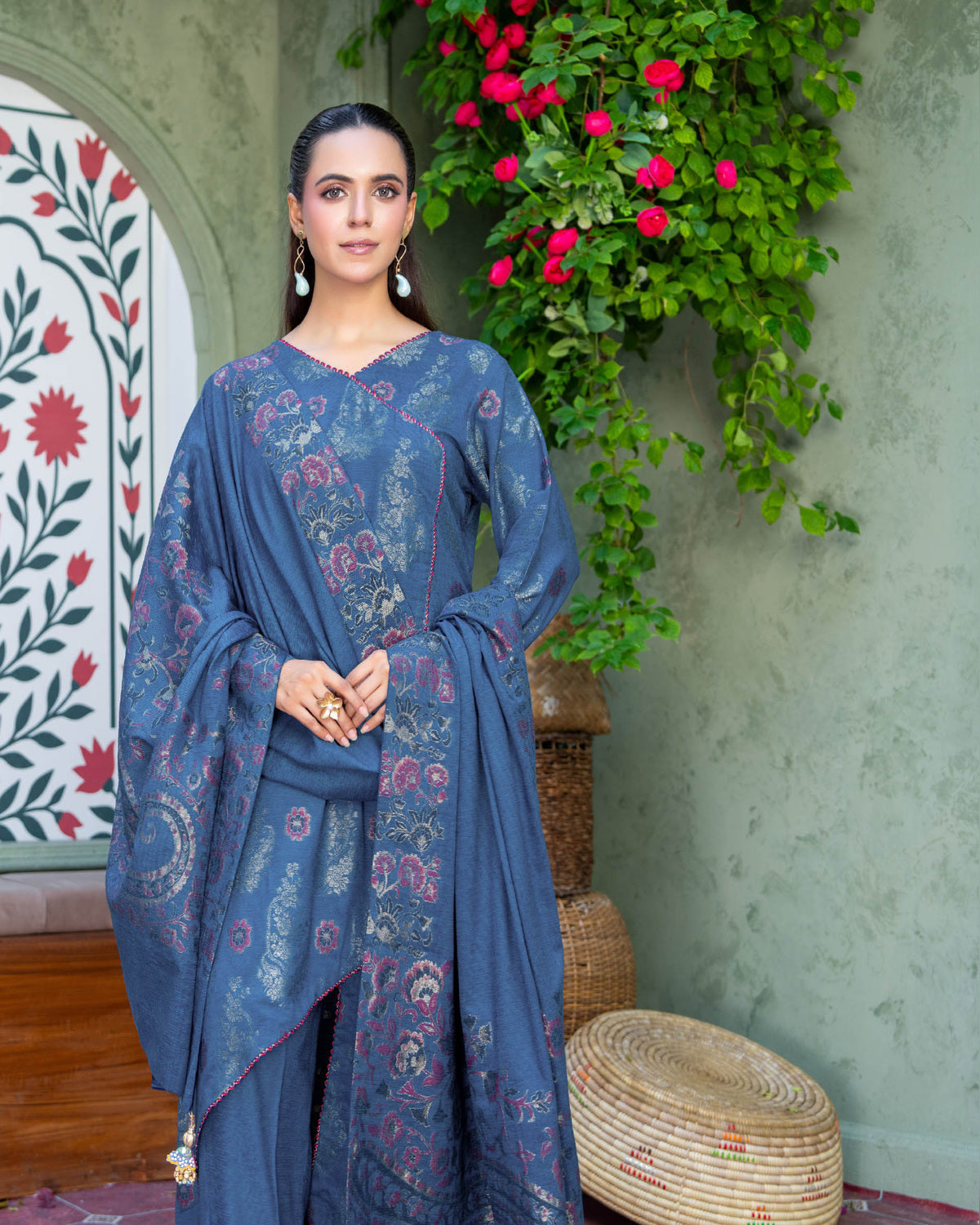 Riaz Arts Kani Micro Velvet Jacquard 3 Piece Suit with Jacquard Shawl