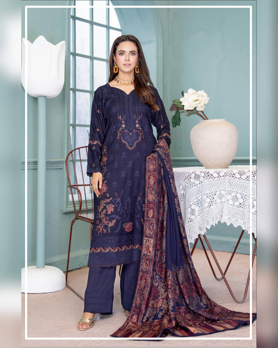 Mahgul Vol. 2 by Riaz Arts – Luxury Embroidered Tensil Peach Leather 3 Piece Winter Suit with Kani Wool Shawl