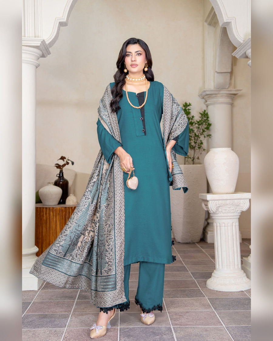 Chinar by Riaz Arts – Luxury Wool Touch Peach 3 Piece Winter Suit with Pashmina Jacquard Shawl