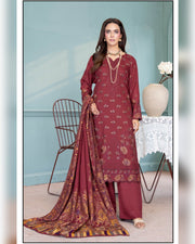 Mahgul Vol. 2 by Riaz Arts – Luxury Embroidered Tensil Peach Leather 3 Piece Winter Suit with Kani Wool Shawl