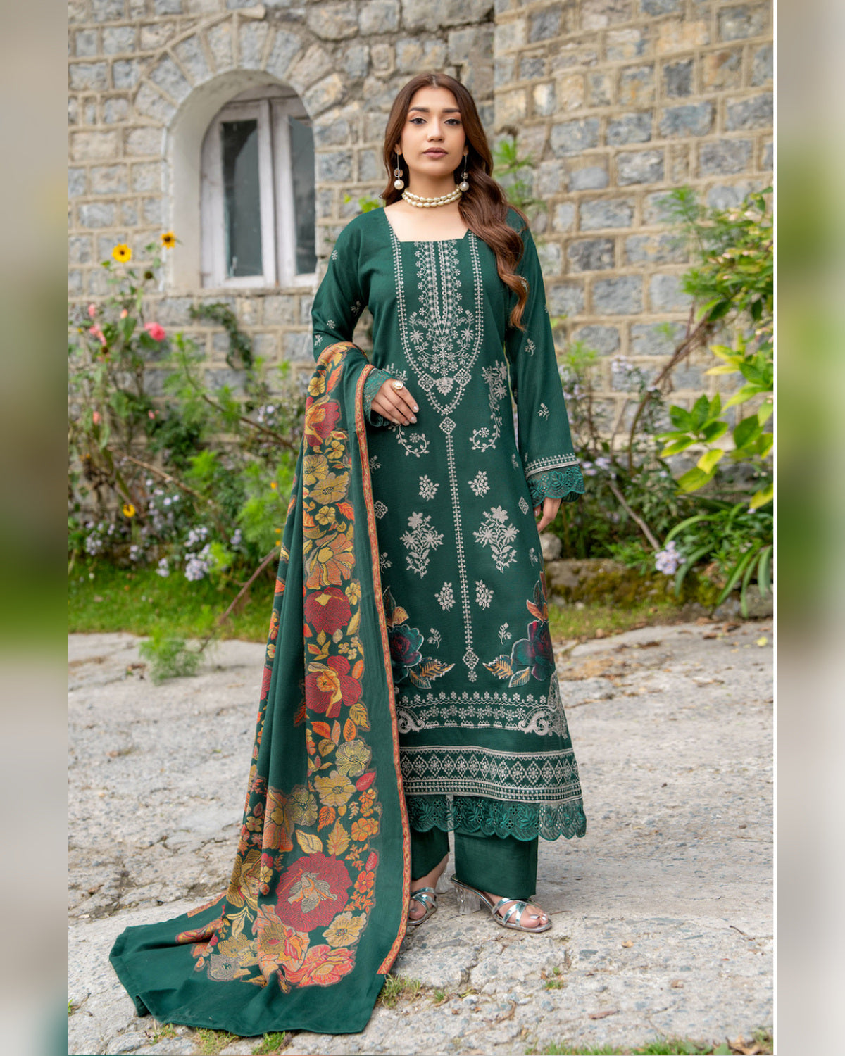 Riaz Arts Qisa Luxury Winter Embroidered Peach Leather Suit with Kani Wool Shawl