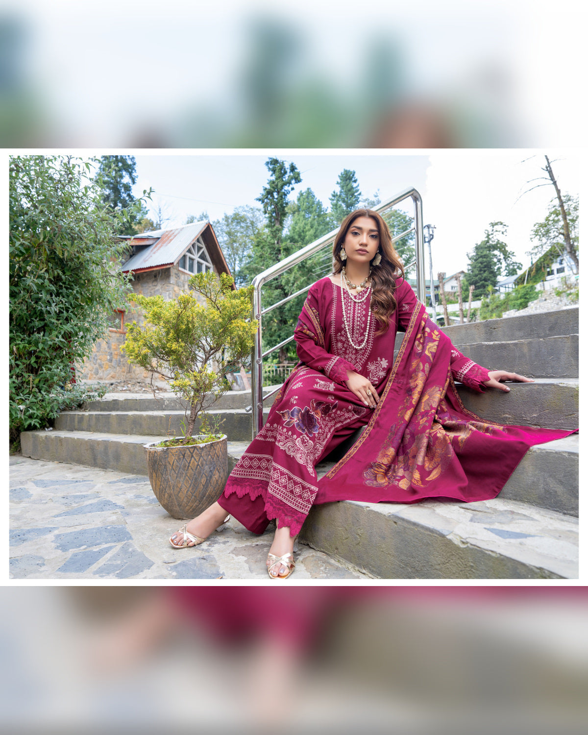 Riaz Arts Qisa Luxury Winter Embroidered Peach Leather Suit with Kani Wool Shawl