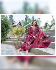 Riaz Arts Qisa Luxury Winter Embroidered Peach Leather Suit with Kani Wool Shawl