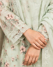 Manizay Dream Slub Bambo Embroidered 3 Piece Suit with Chiffon Dupatta