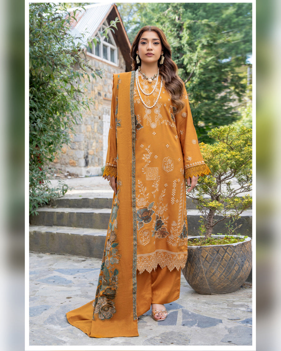 Riaz Arts Qisa Luxury Winter Embroidered Peach Leather Suit with Kani Wool Shawl