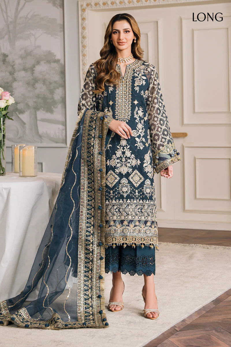 Embroidered Chiffon 13-Piece Unstitched Suit With Handwork Neckline, Organza & Digital Printed Silk Borders, Embroidered Organza Dupatta & Dyed Silk Trousers