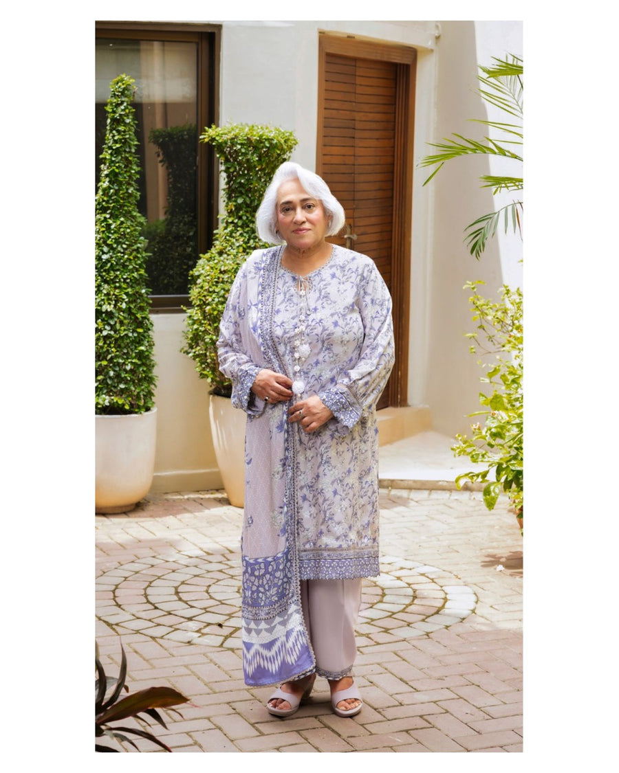 Gul Ahmed Printed Linen 3 Piece Unstitched Suit with Printed Dupatta