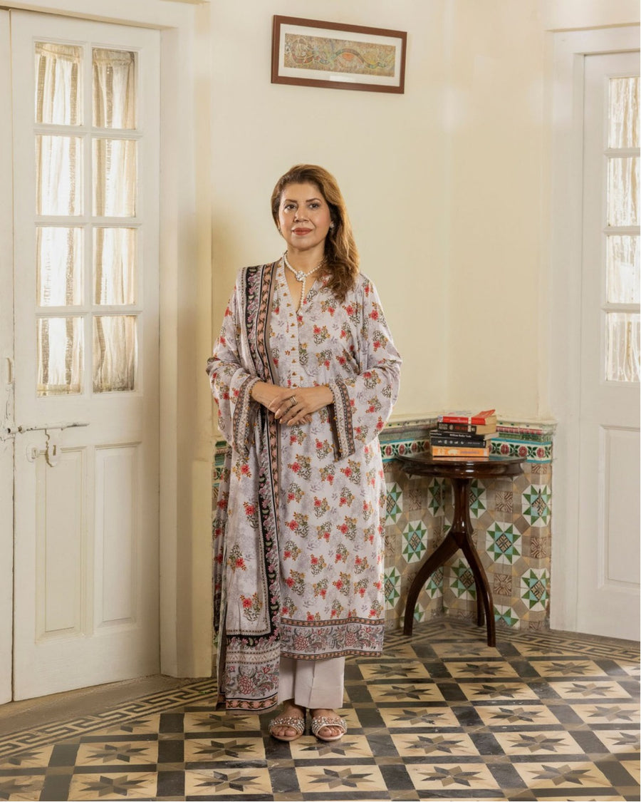 Gul Ahmed Printed Linen 3 Piece Unstitched Suit with Printed Dupatta