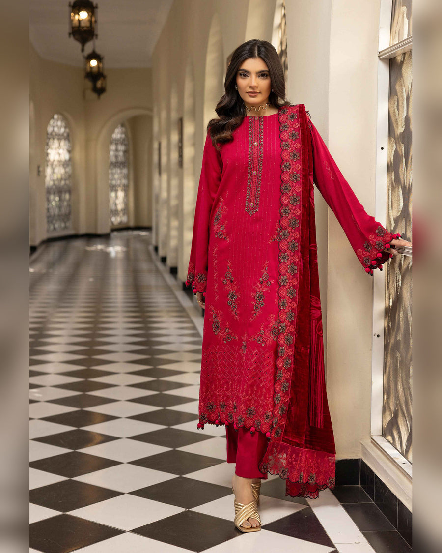 Shaista Gold Full Embroidered Peach 3 Piece Suit with Palachi Dupatta