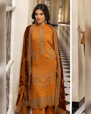 Shaista Gold Full Embroidered Peach 3 Piece Suit with Palachi Dupatta