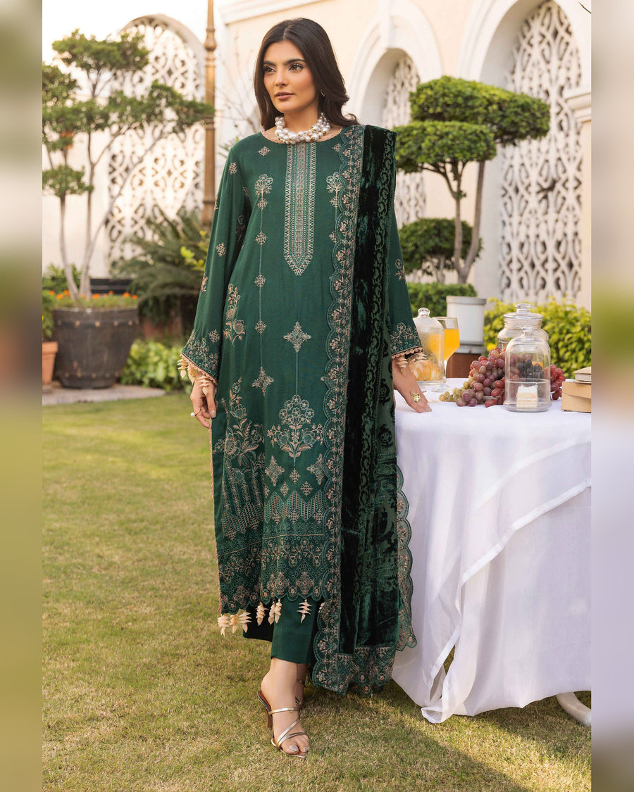 Shaista Gold Full Embroidered Peach 3 Piece Suit with Palachi Dupatta