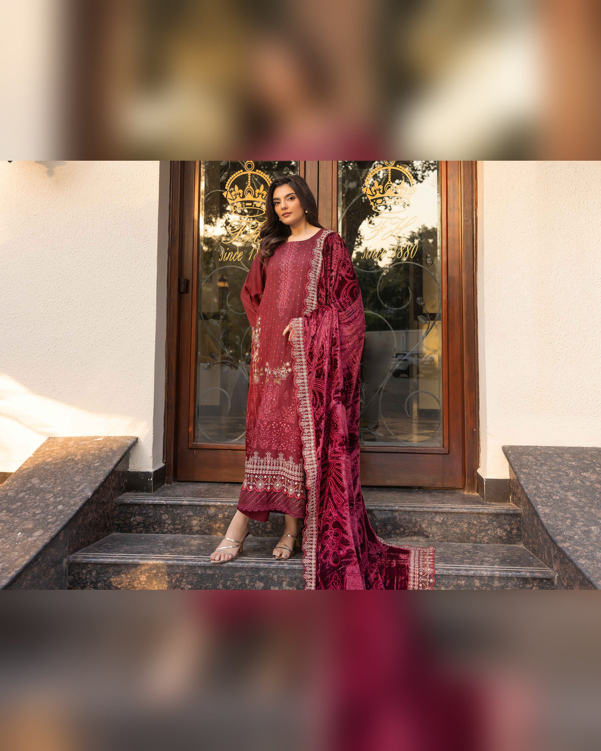 Shaista Gold Full Embroidered Peach 3 Piece Suit with Palachi Dupatta