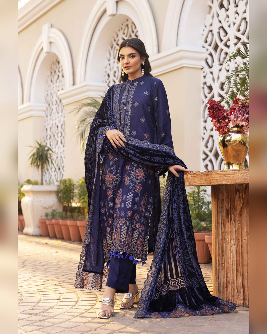 Shaista Gold Full Embroidered Peach 3 Piece Suit with Palachi Dupatta