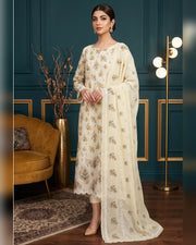 Manizay Dream Slub Bambo Embroidered 3 Piece Suit with Chiffon Dupatta