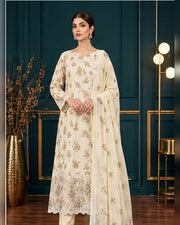 Manizay Dream Slub Bambo Embroidered 3 Piece Suit with Chiffon Dupatta