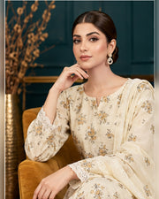 Manizay Dream Slub Bambo Embroidered 3 Piece Suit with Chiffon Dupatta