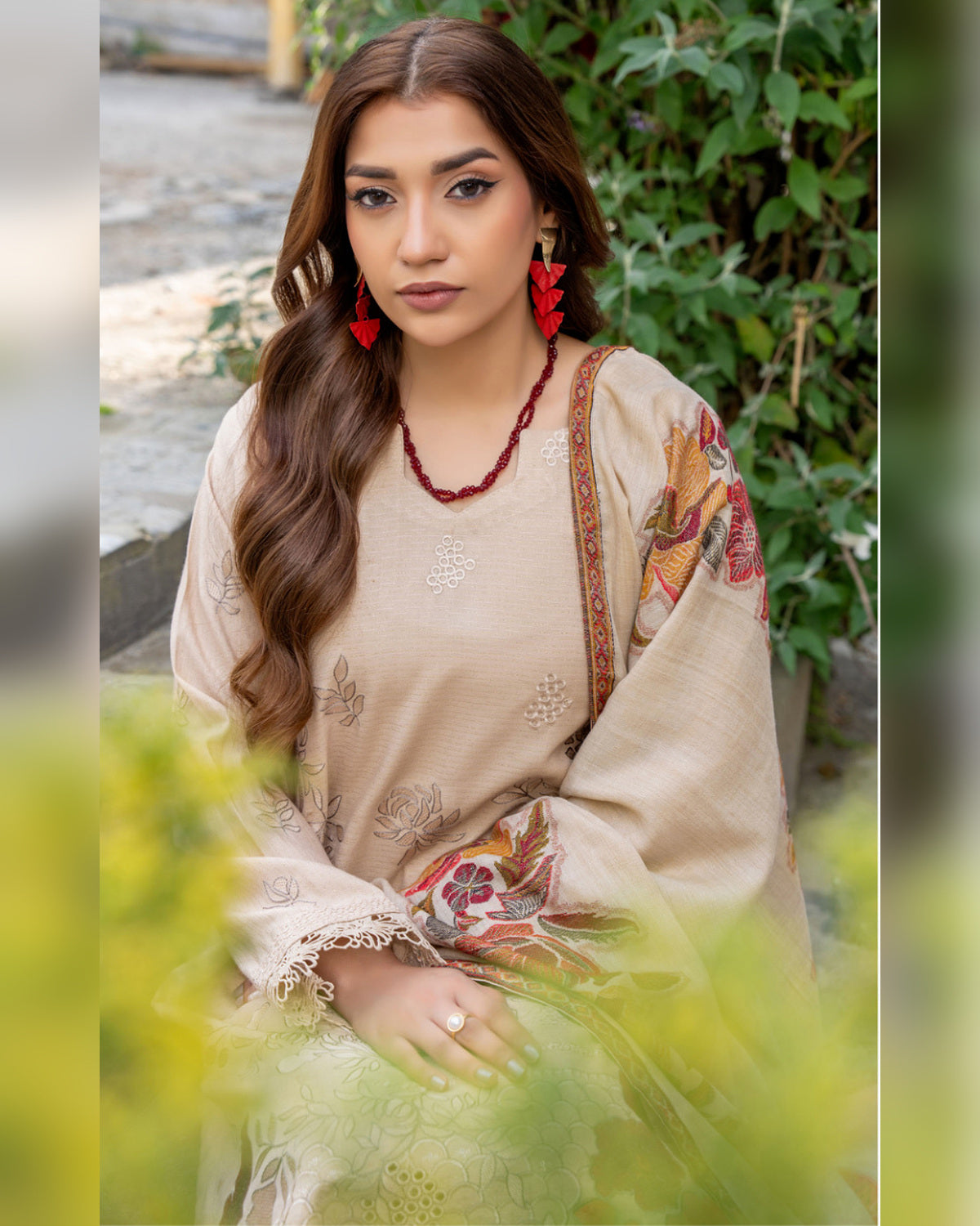 Riaz Arts Qisa Luxury Winter Embroidered Peach Leather Suit with Kani Wool Shawl