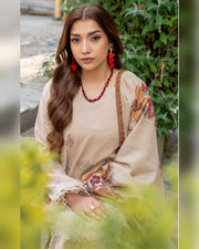 Riaz Arts Qisa Luxury Winter Embroidered Peach Leather Suit with Kani Wool Shawl