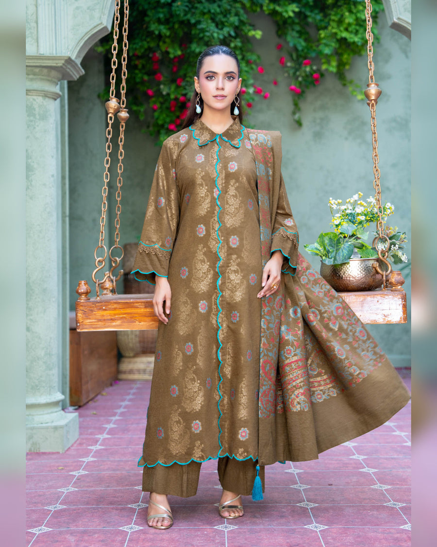 Riaz Arts Kani Micro Velvet Jacquard 3 Piece Suit with Jacquard Shawl