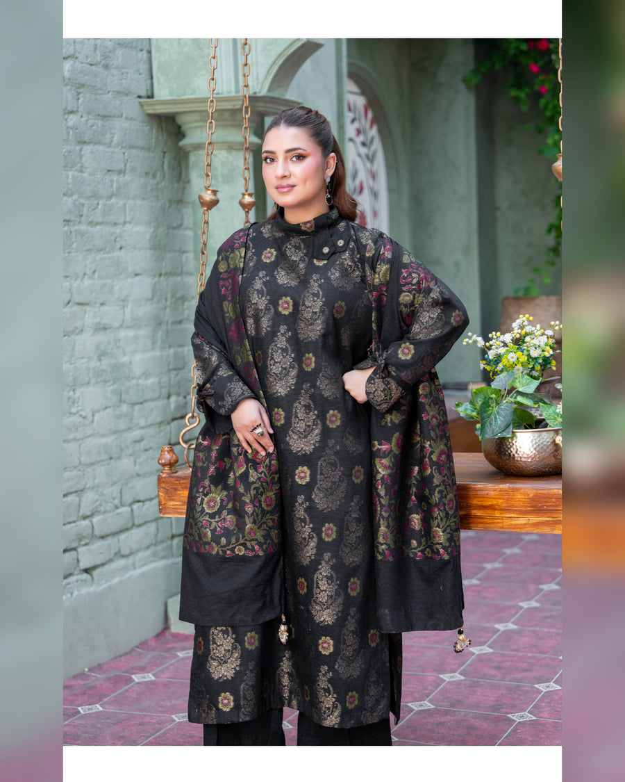 Riaz Arts Kani Micro Velvet Jacquard 3 Piece Suit with Jacquard Shawl