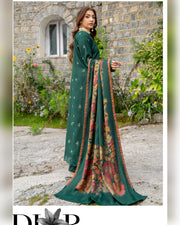 Riaz Arts Qisa Luxury Winter Embroidered Peach Leather Suit with Kani Wool Shawl