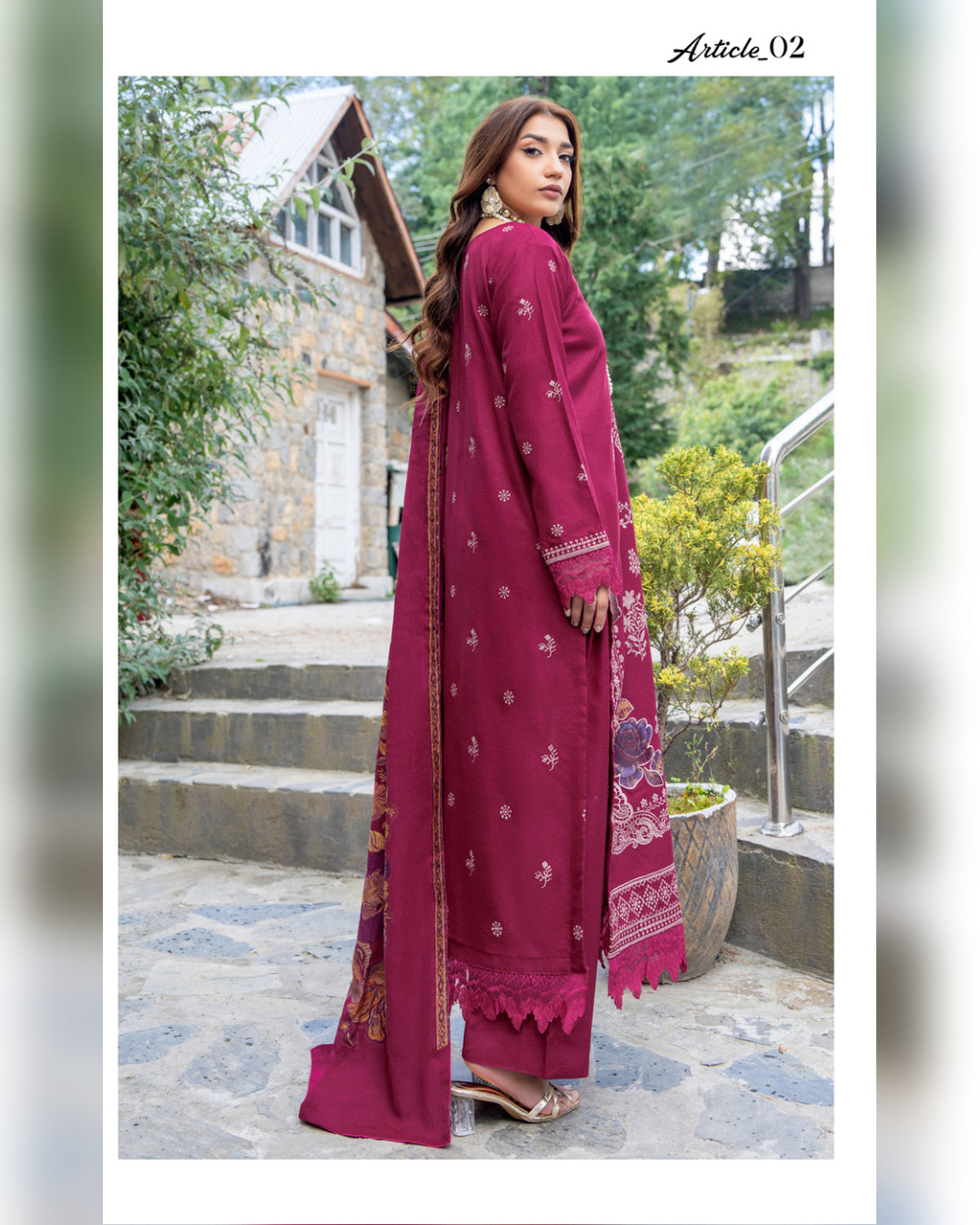 Riaz Arts Qisa Luxury Winter Embroidered Peach Leather Suit with Kani Wool Shawl