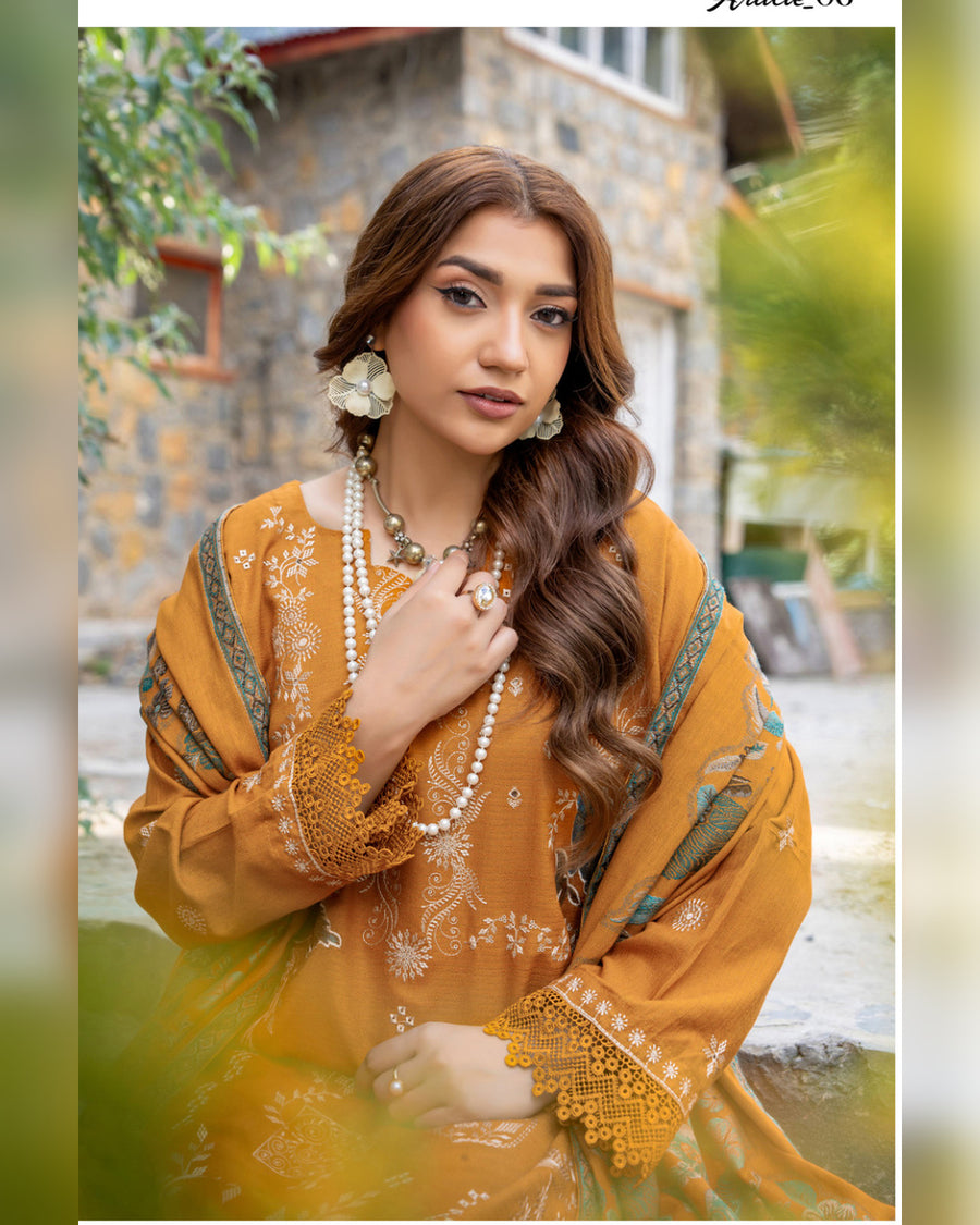 Riaz Arts Qisa Luxury Winter Embroidered Peach Leather Suit with Kani Wool Shawl
