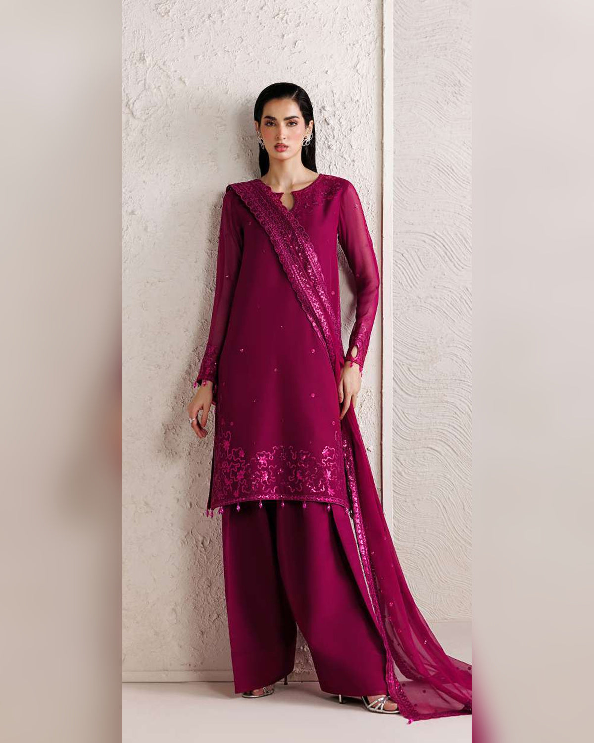 Farasha Azure Royale Luxury Embroidered Chiffon 3 Piece Suit