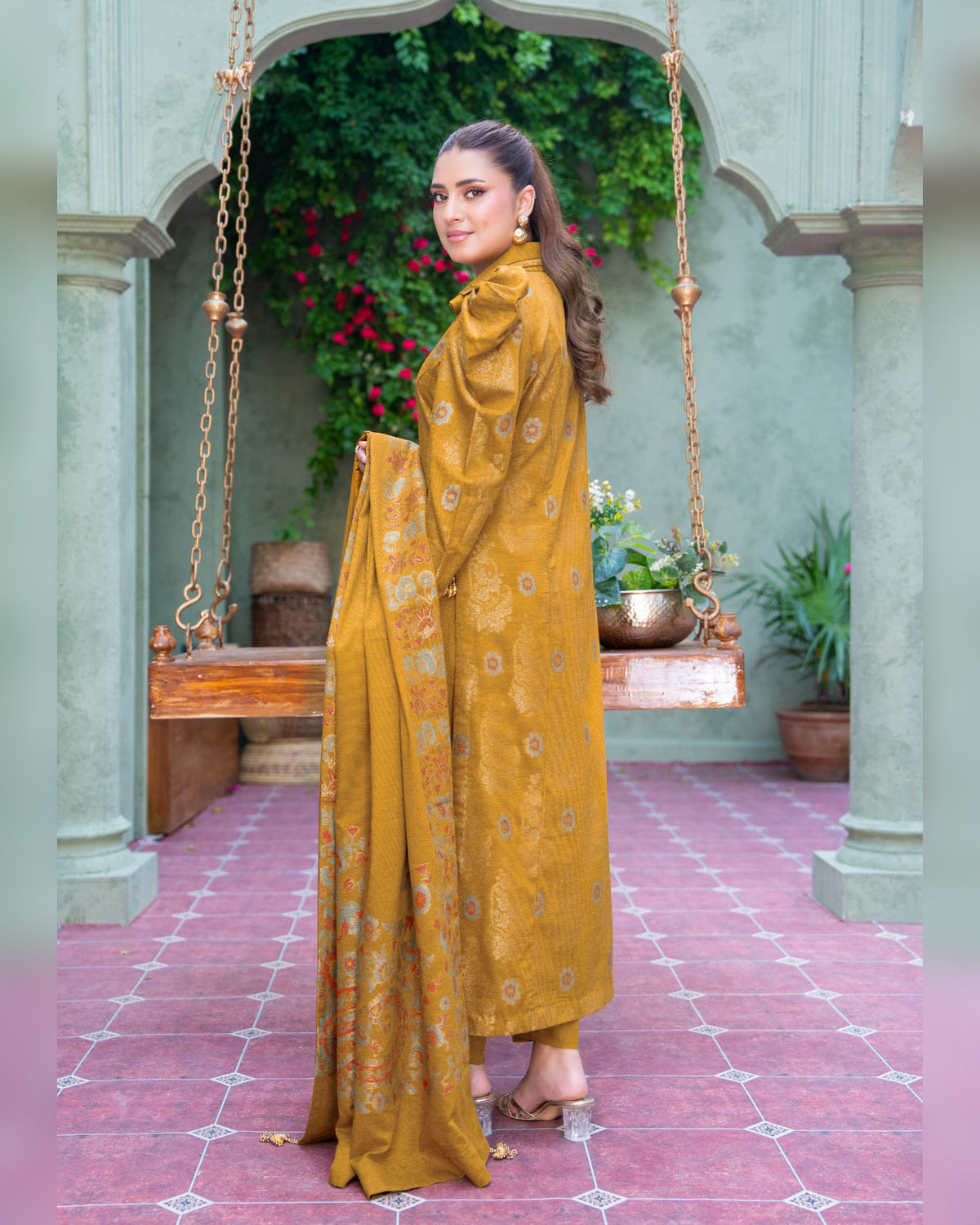 Riaz Arts Kani Micro Velvet Jacquard 3 Piece Suit with Jacquard Shawl
